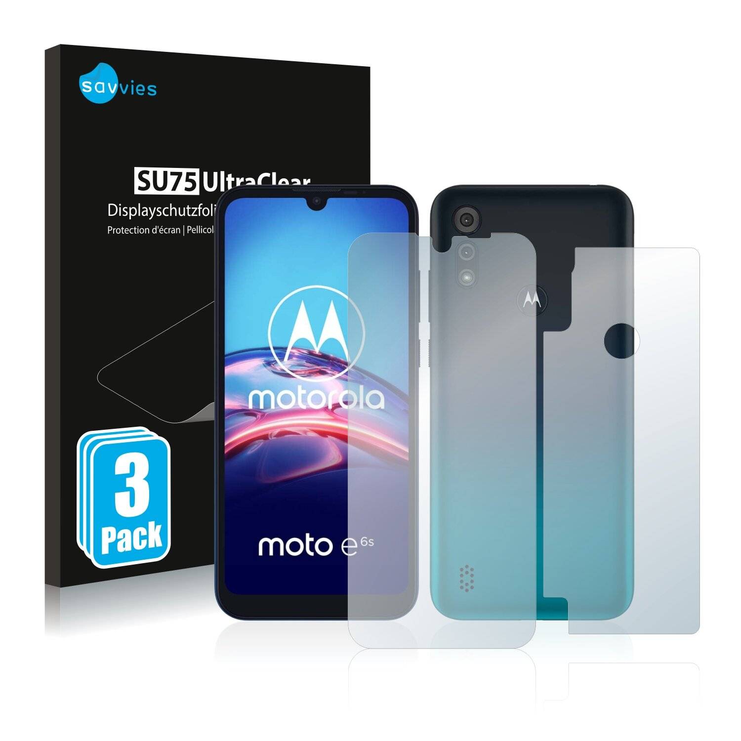 6x Savvies SU75 Displayschutzfolie für Motorola Moto E6s (Vorder +