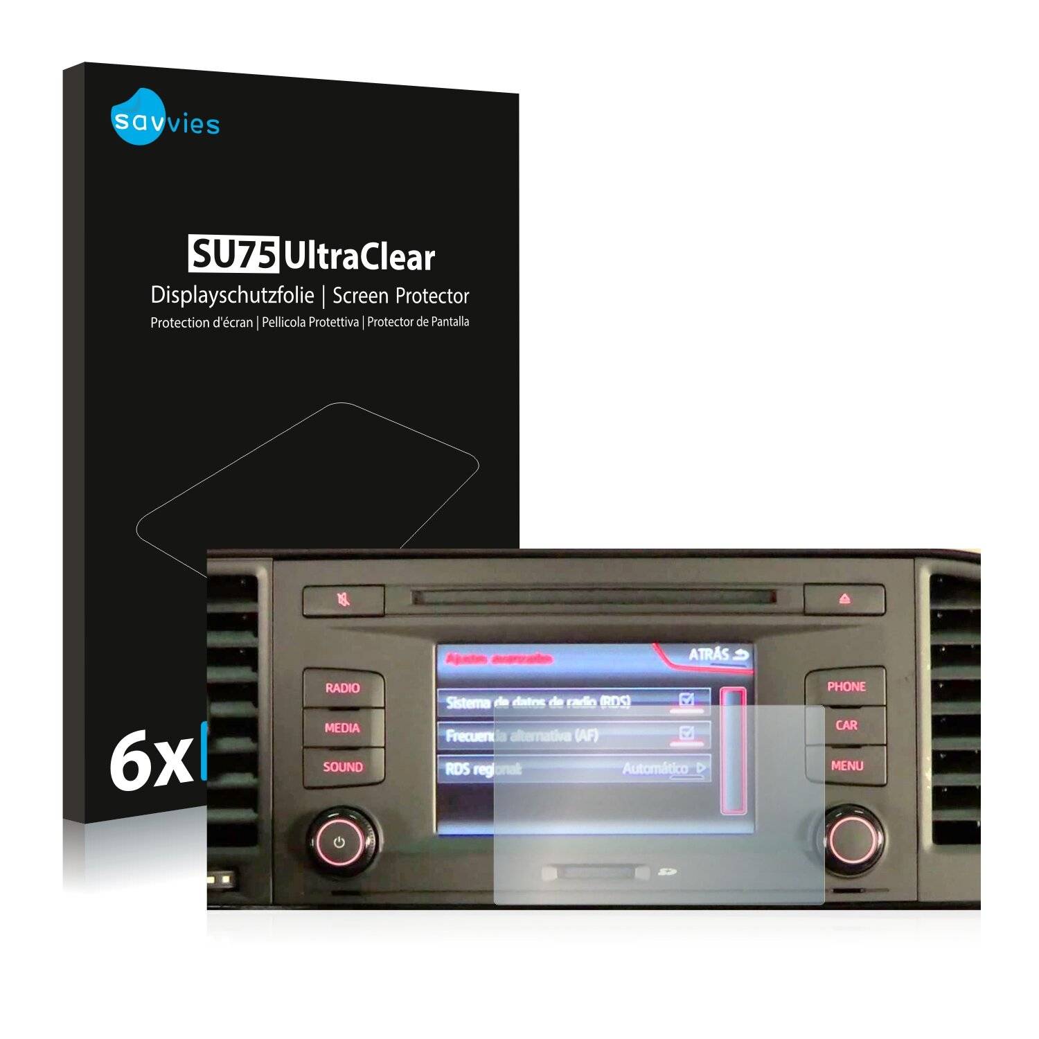 6x Savvies SU75 Displayschutzfolie für Seat Leon III 2012-2020 Media System Touch