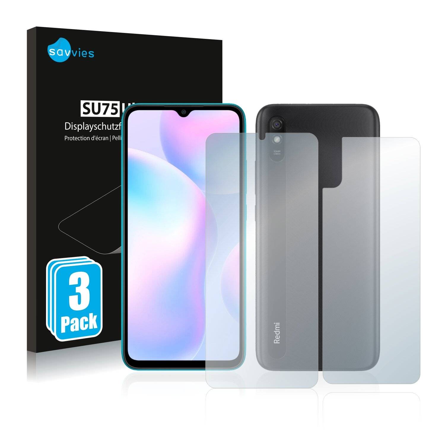 6x Savvies SU75 Displayschutzfolie für Xiaomi Redmi 9A (Vorder +