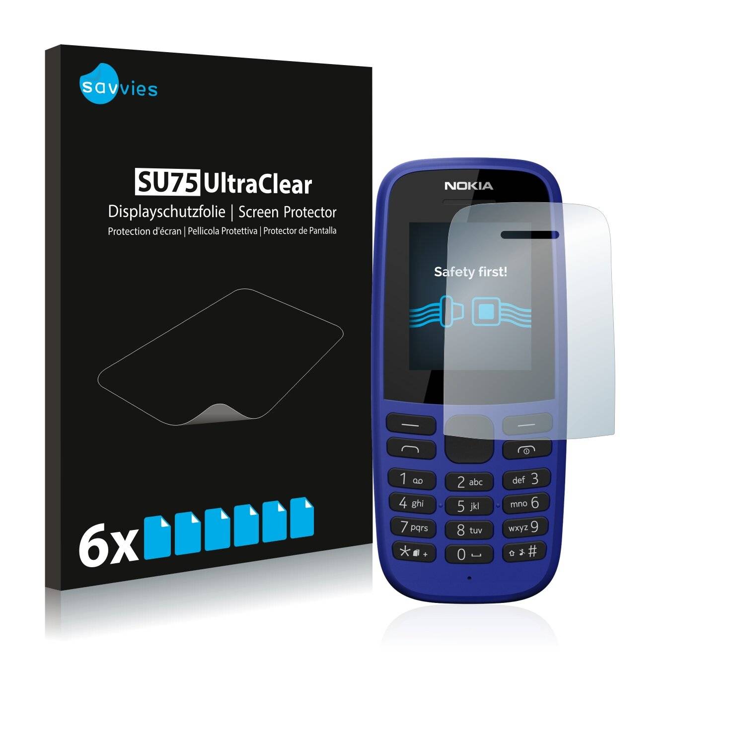 6x Savvies SU75 Displayschutzfolie für Nokia 105 DS