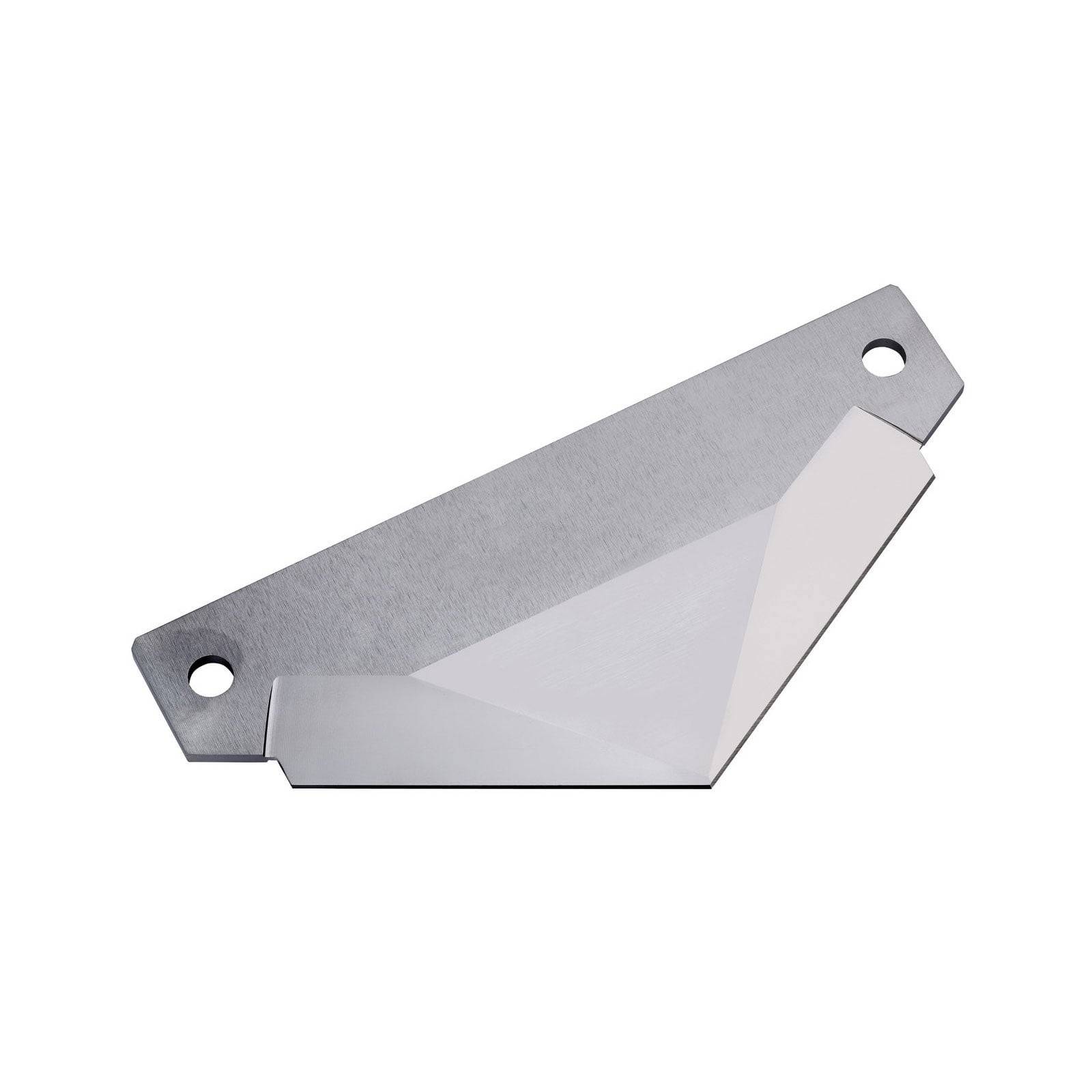 Ein Metallwerkzeug mit einer dreieckigen Klinge, wahrscheinlich zum Verteilen oder Abschaben verwendet, mit zwei Löchern zum Befestigen oder Anbringen.