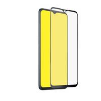 Diagramm einer Smartphone-Displayschutzfolie, das drei übereinanderliegende Glasschichten mit dunklen Rändern zeigt und die Passform und Abdeckung veranschaulicht.