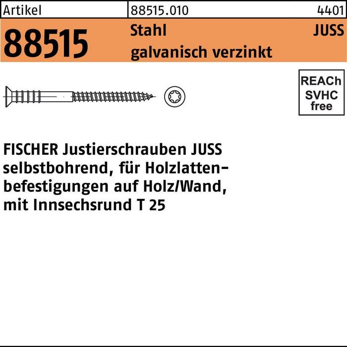 Schraube Fischler 88515.010, verzinkter Stahl, SWac JUSS. Für Holz/Wand mit Innengewinde, T 25.