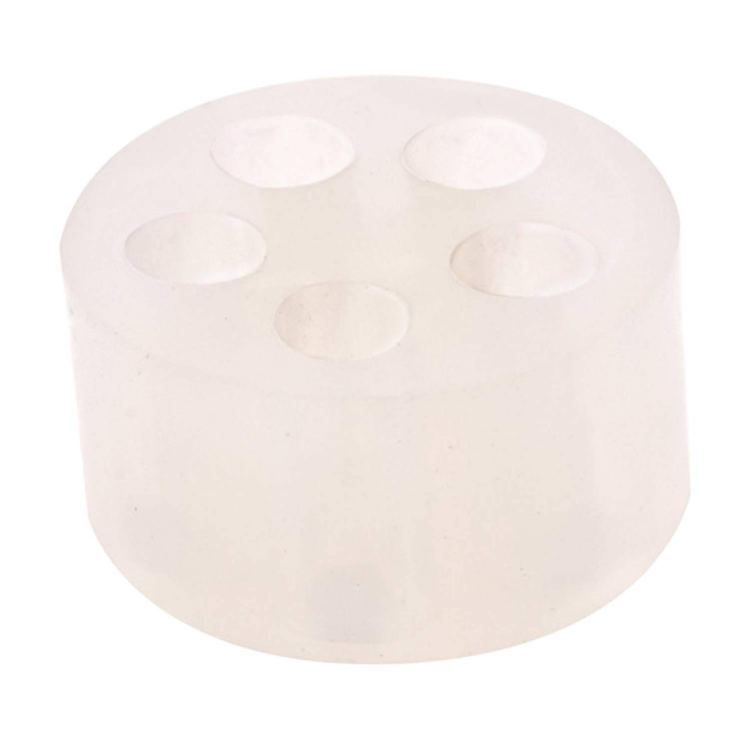 Ein transparenter, zylindrischer Türstopper aus Gummi mit fünf Löchern auf der Oberseite, der zum Abfedern von Türen und zur Vermeidung von Wandschäden verwendet wird.