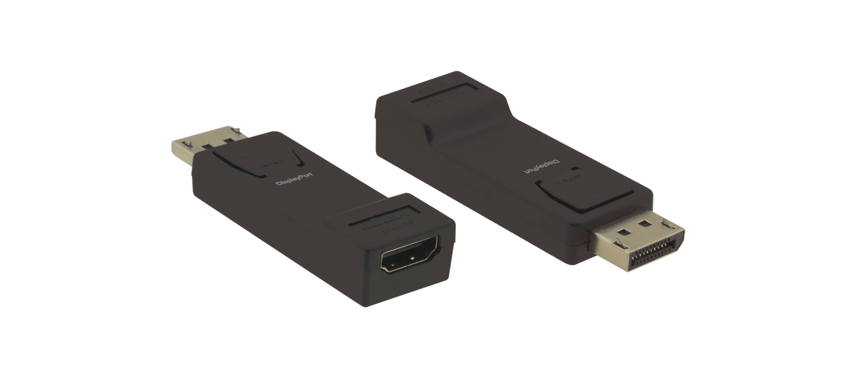 Zwei schwarze HDMI-Adapter: einer mit einem Mini-USB-Steckverbinder, der andere mit einem weiblichen HDMI-Anschluss.