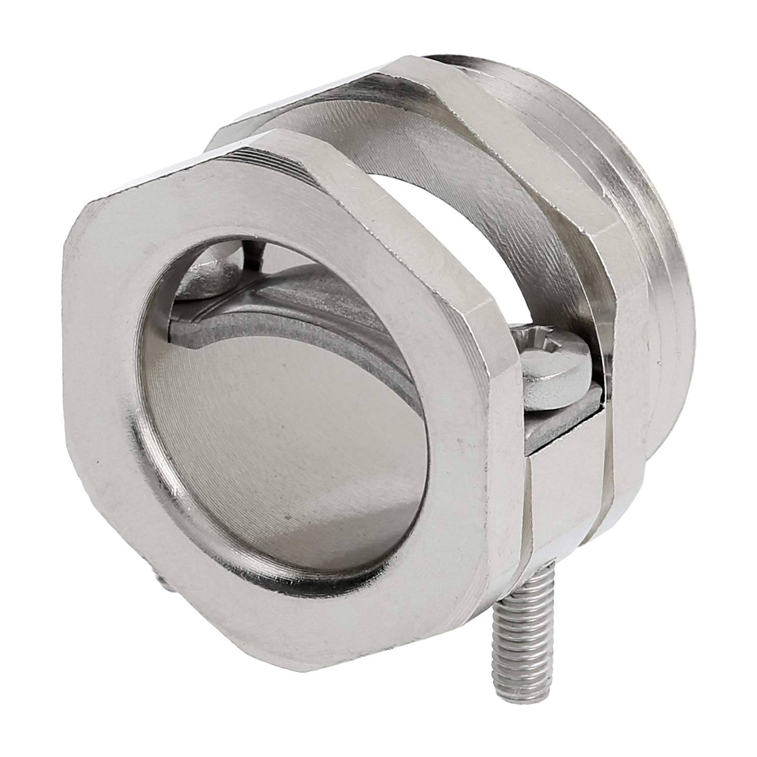 Metallischer Leitungsverbinder mit einer sechskantigen Mutter und einer Schraube, entworfen zum Befestigen von elektrischen Leitungsrohren an einer Abzweigungsdose.