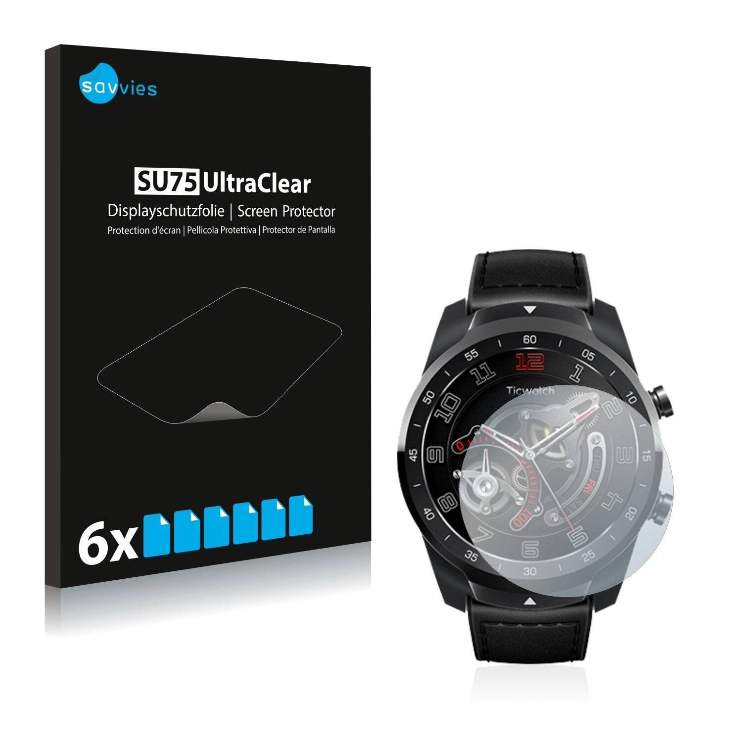 6x Savvies SU75 Displayschutzfolie für Mobvoi Ticwatch Pro