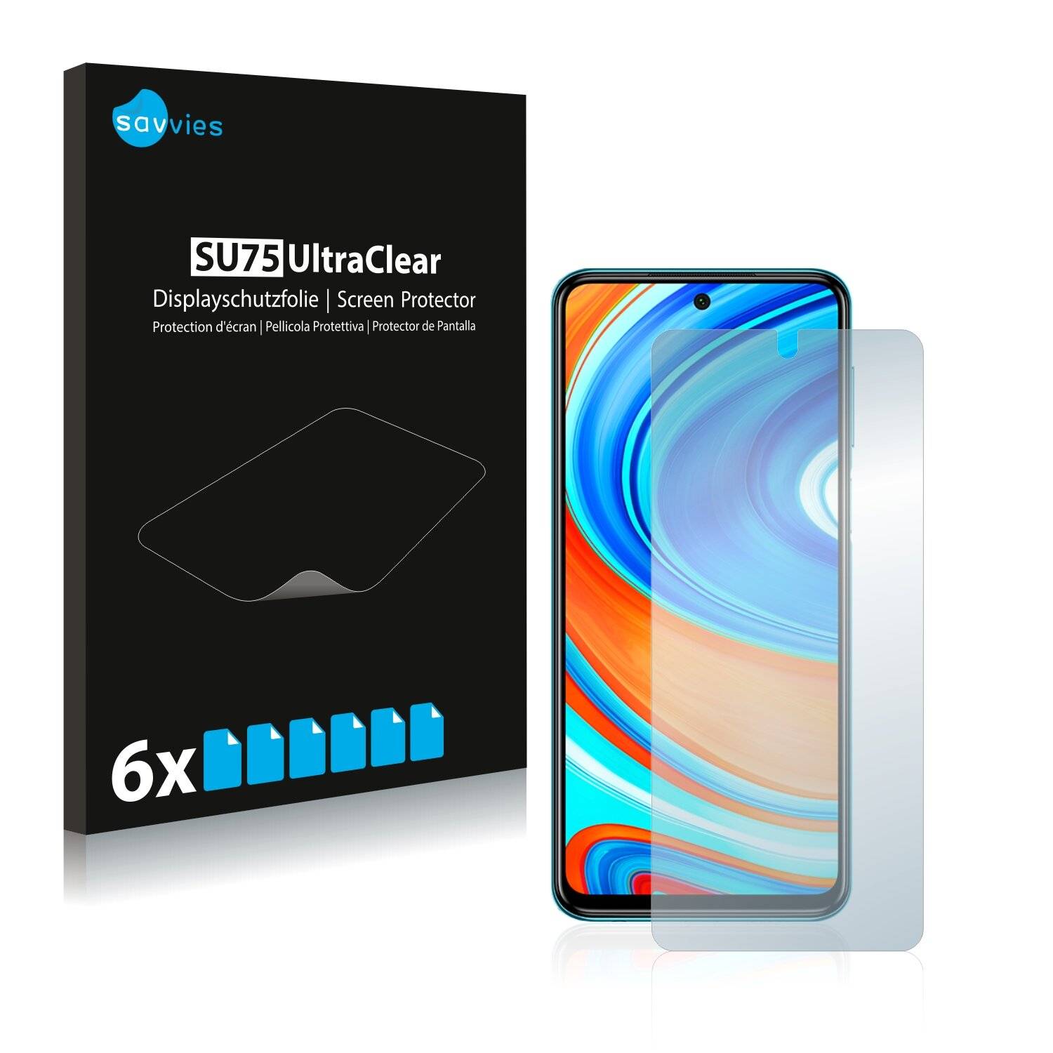 6x Savvies SU75 Displayschutzfolie für Xiaomi Redmi Note 9 Pro