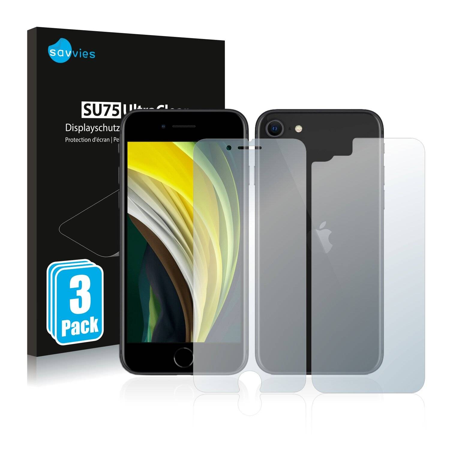 6x Savvies SU75 Displayschutzfolie für Apple iPhone SE 2 2020 (Vorder +