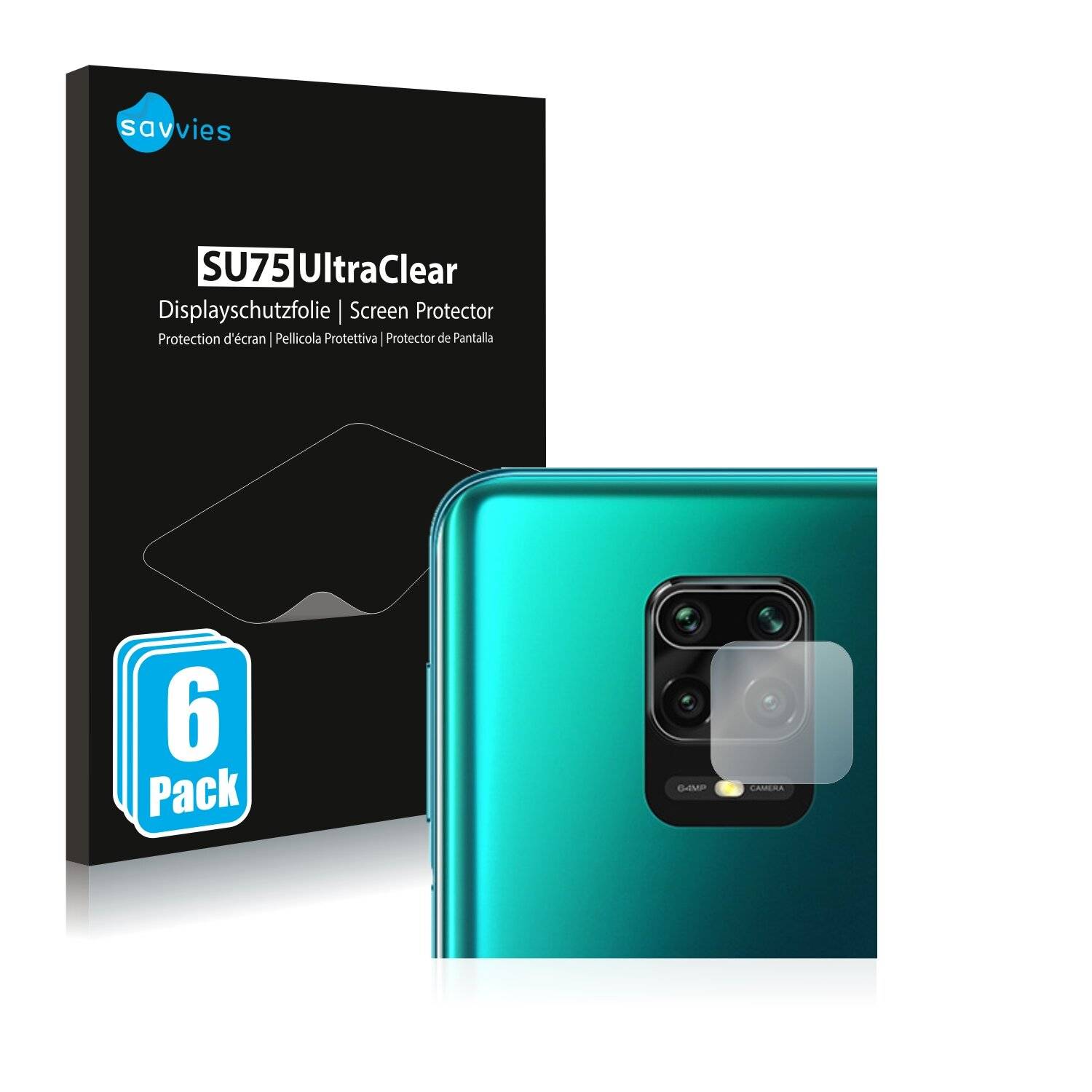 6x Savvies SU75 Displayschutzfolie für Xiaomi Redmi Note 9 Pro Max (NUR