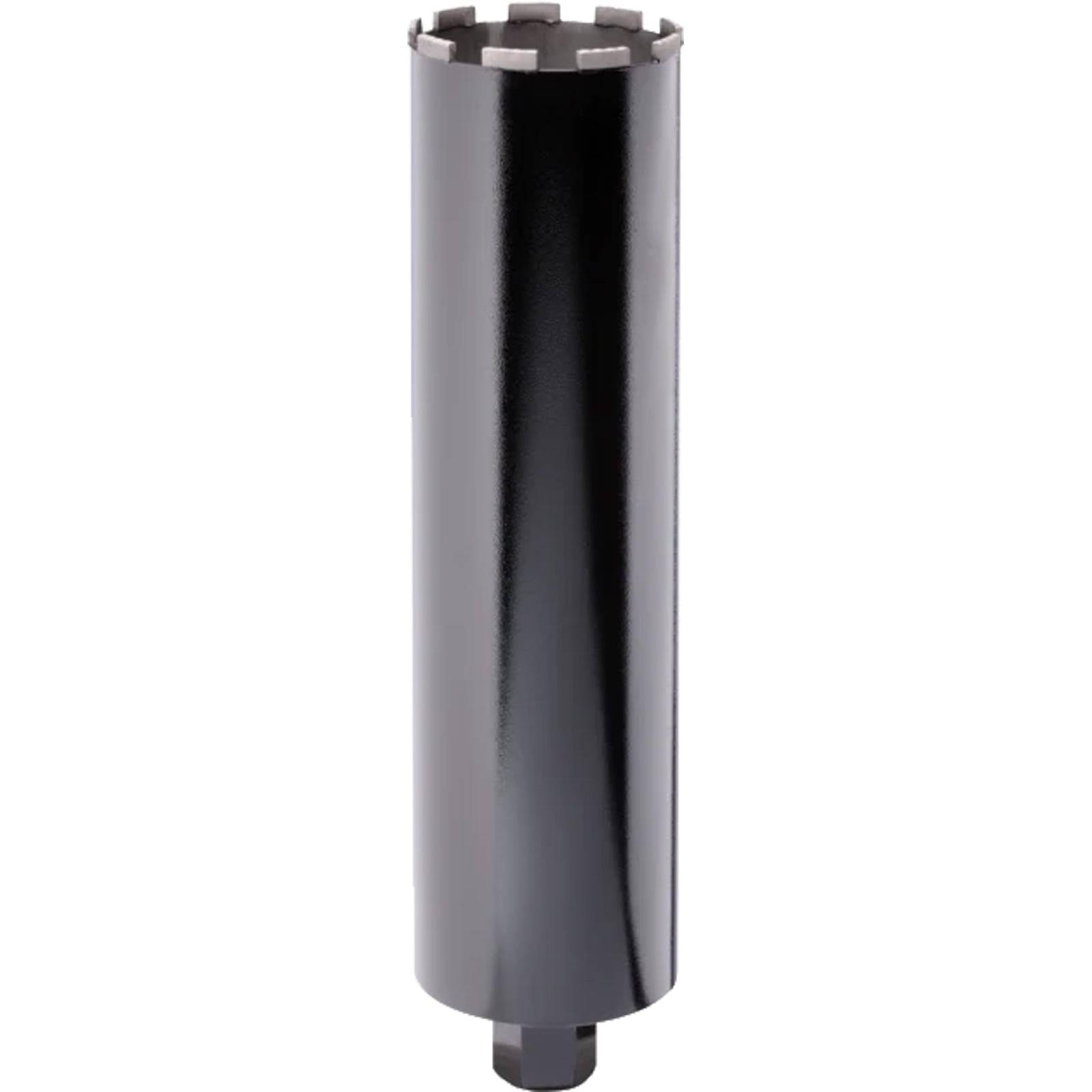 Ein Metallbohrer mit Kernschaft, zylindrischer Form und einer Reihe von Zähnen am oberen Rand, entwickelt zum Durchbohren harter Materialien.