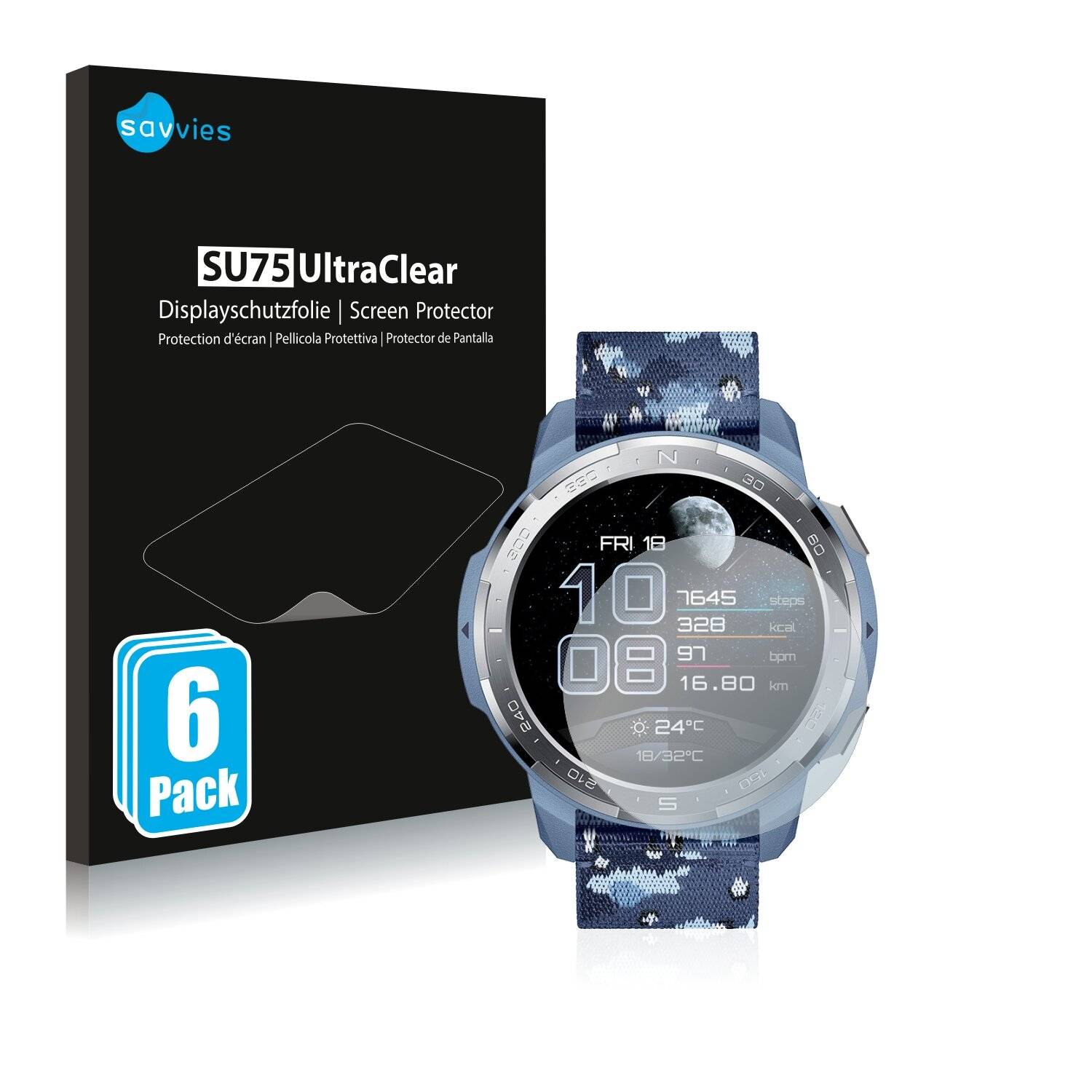 6x Savvies SU75 Displayschutzfolie für Honor Watch GS