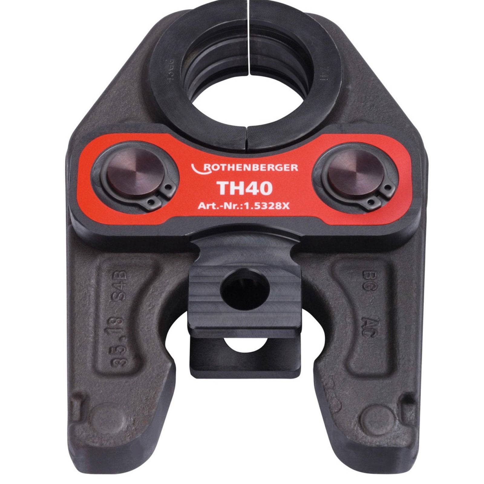 Rothenberger TH40 Werkzeug mit 'Art.-Nr.: 1.5328X'. Scheint eine Klemme oder Presszange zu sein, hauptsächlich für industrielle oder sanitäre Anwendungen.