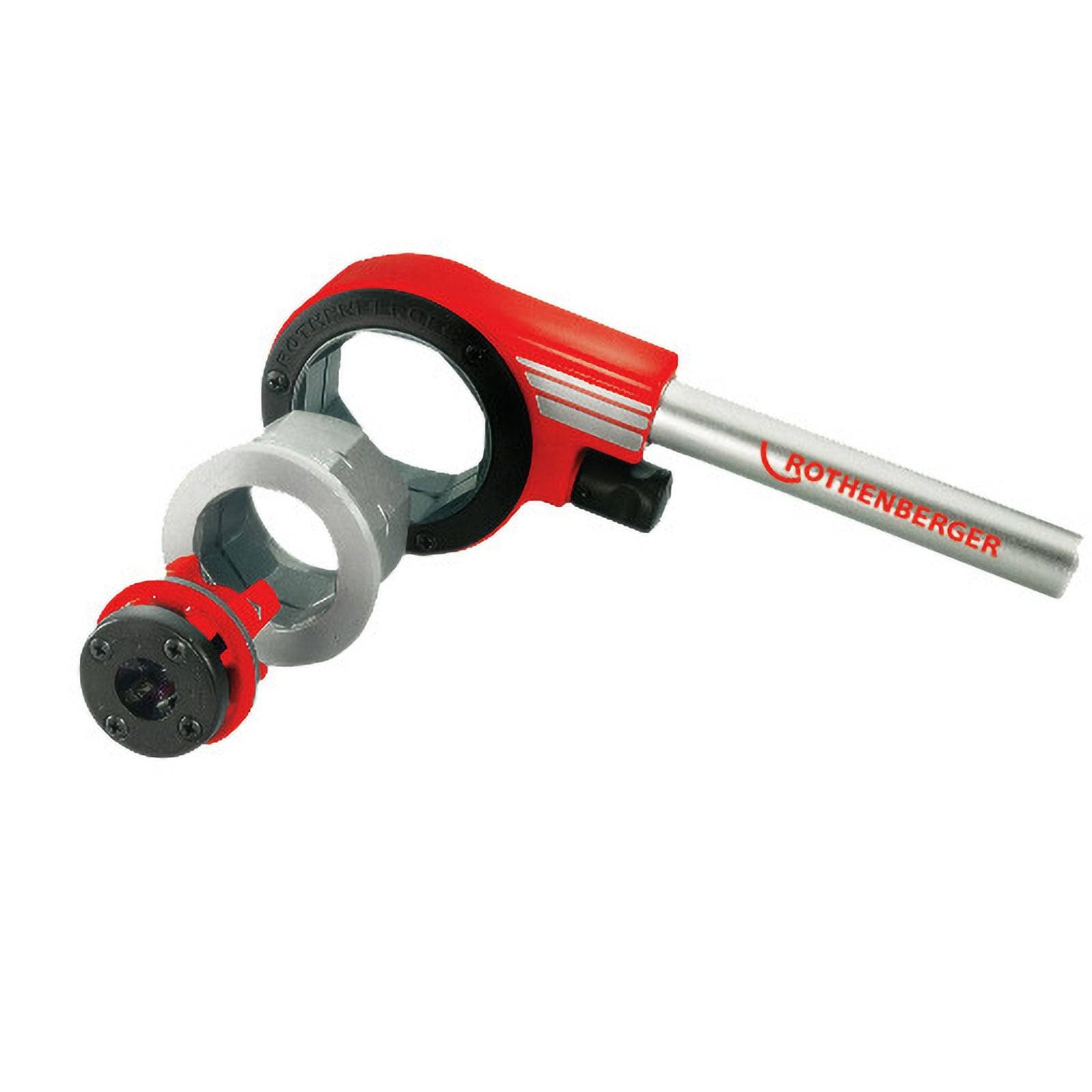 Rothenberger Rohrabschneider mit rotem Griff und silbernem Metallgehäuse, entwickelt für präzises Rohrschneiden.
