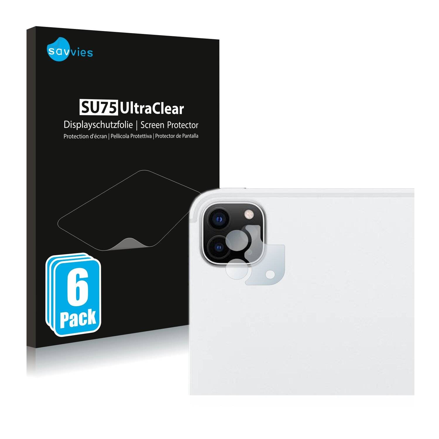 6x Savvies SU75 Displayschutzfolie für Apple iPad Pro 12.9 WiFi 2020 (NUR Kamera, 4.