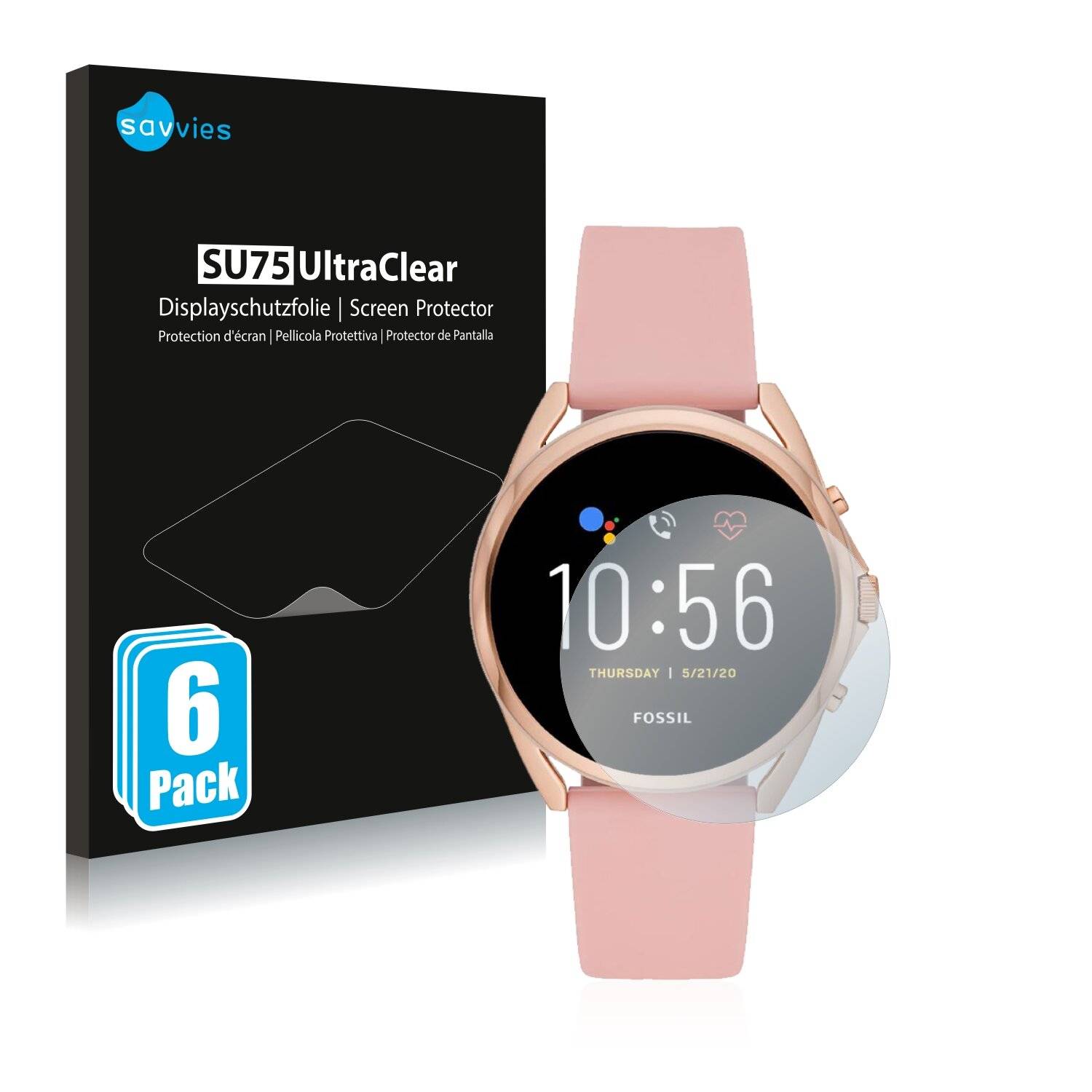 6x Savvies SU75 Displayschutzfolie für Fossil Gen 5