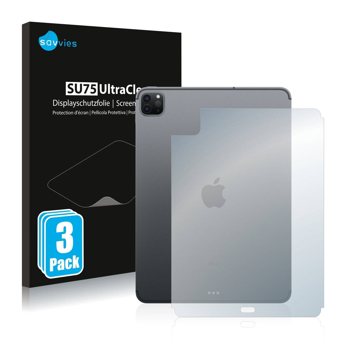 3x Savvies SU75 Displayschutzfolie für Apple iPad Pro 11 WiFi 2020 (Rückseite, 2.