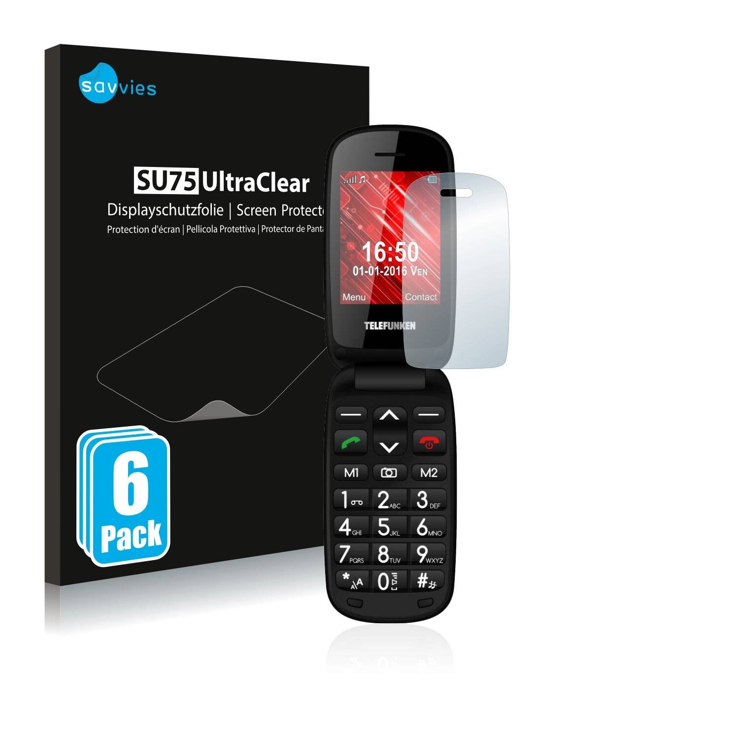 6x Savvies SU75 Displayschutzfolie für Telefunken