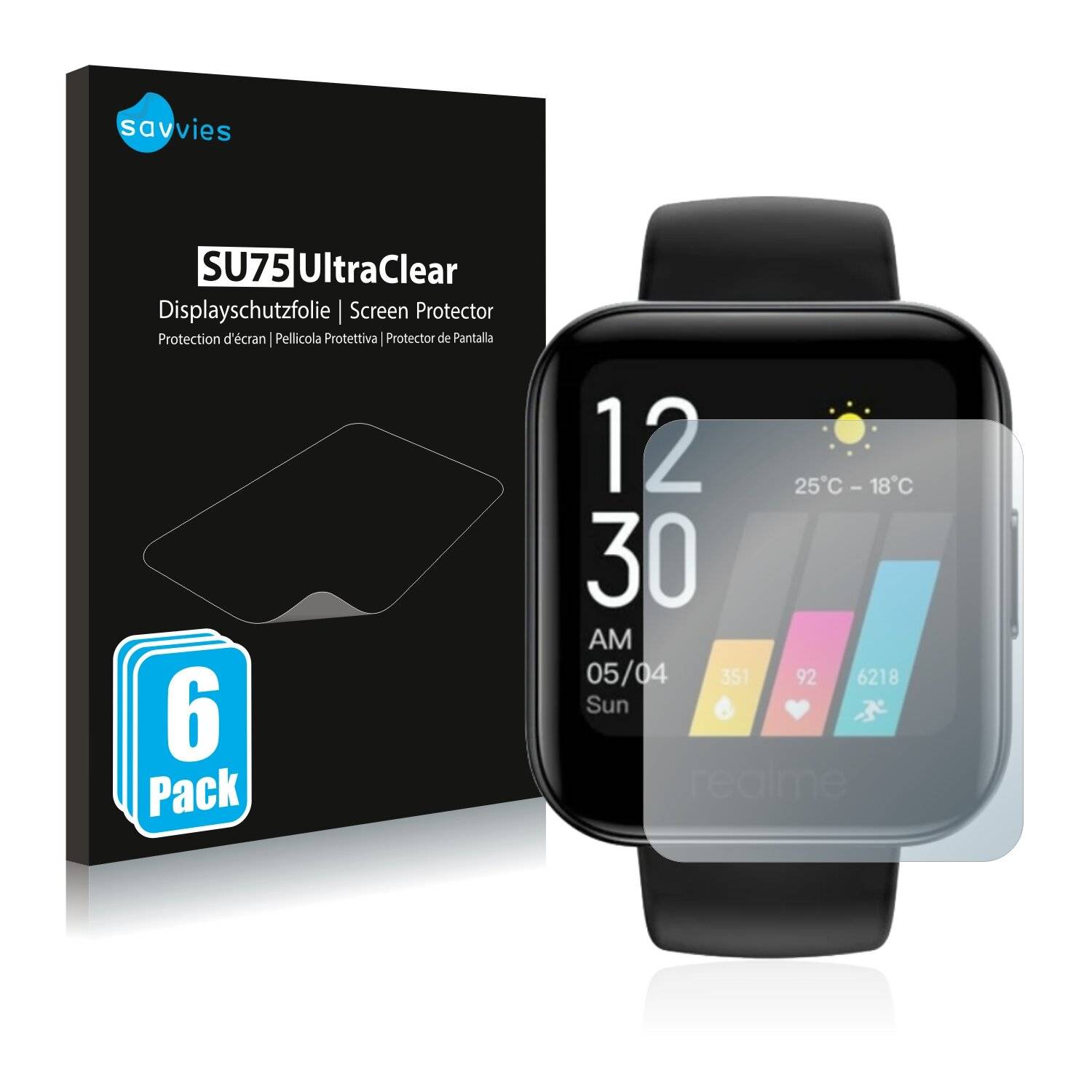 6x Savvies SU75 Displayschutzfolie für Realme Watch