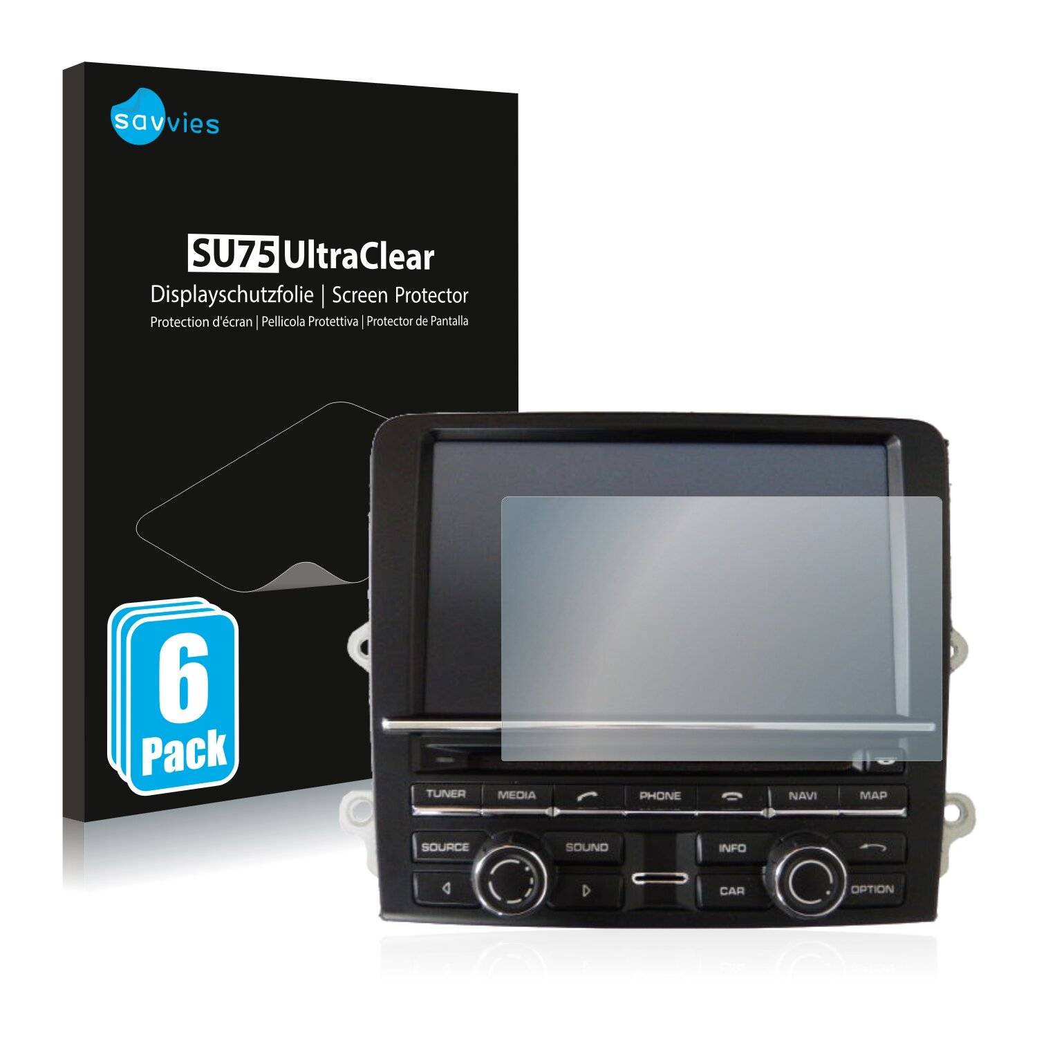 6x Savvies SU75 Displayschutzfolie für Porsche Macan 95B 2014 PCM
