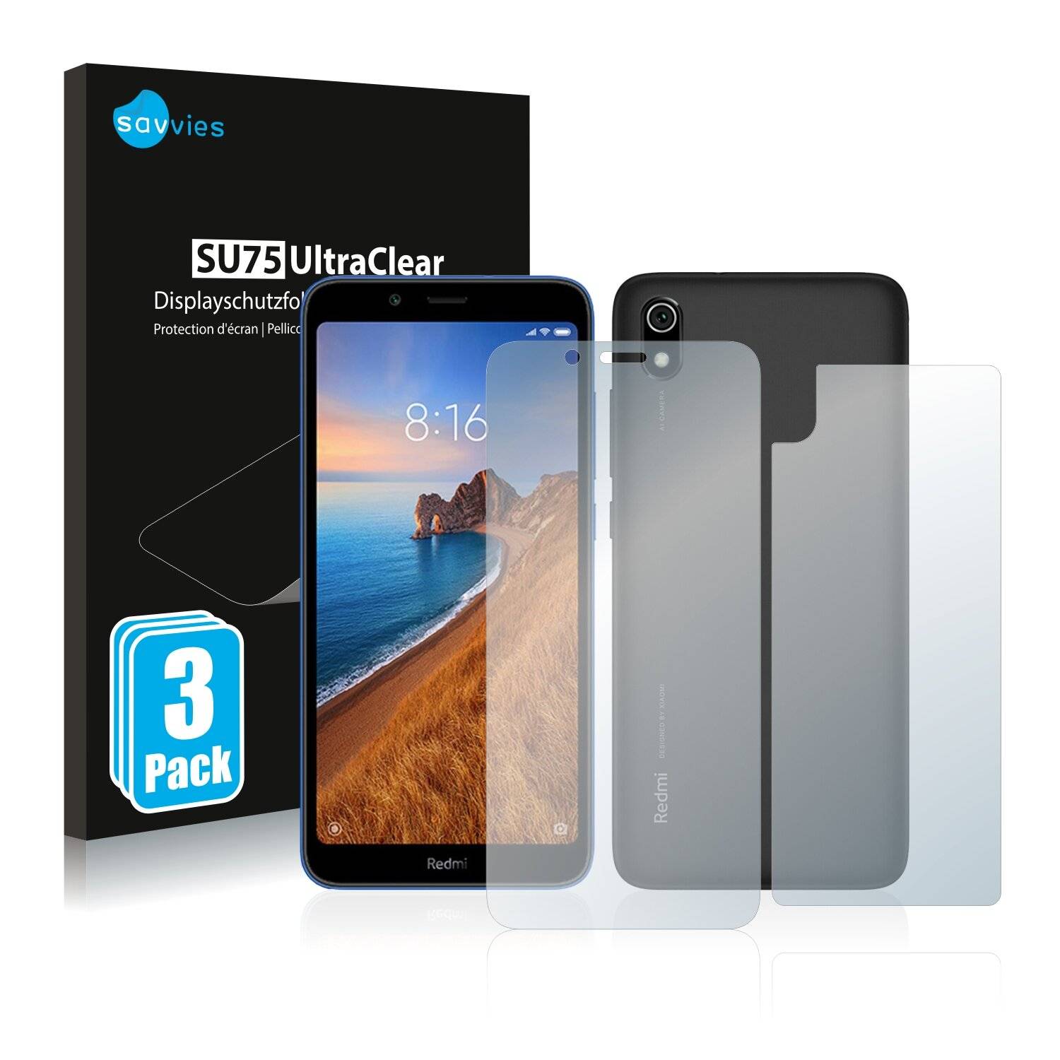 6x Savvies SU75 Displayschutzfolie für Xiaomi Redmi 7A (Vorder +