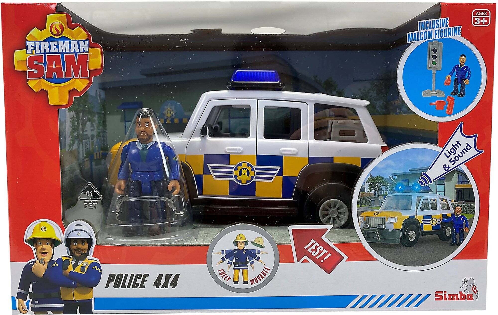 Simba Feuerwehrmann Sam Polizeiauto 4x4 mit Figur, Spielfahrzeug