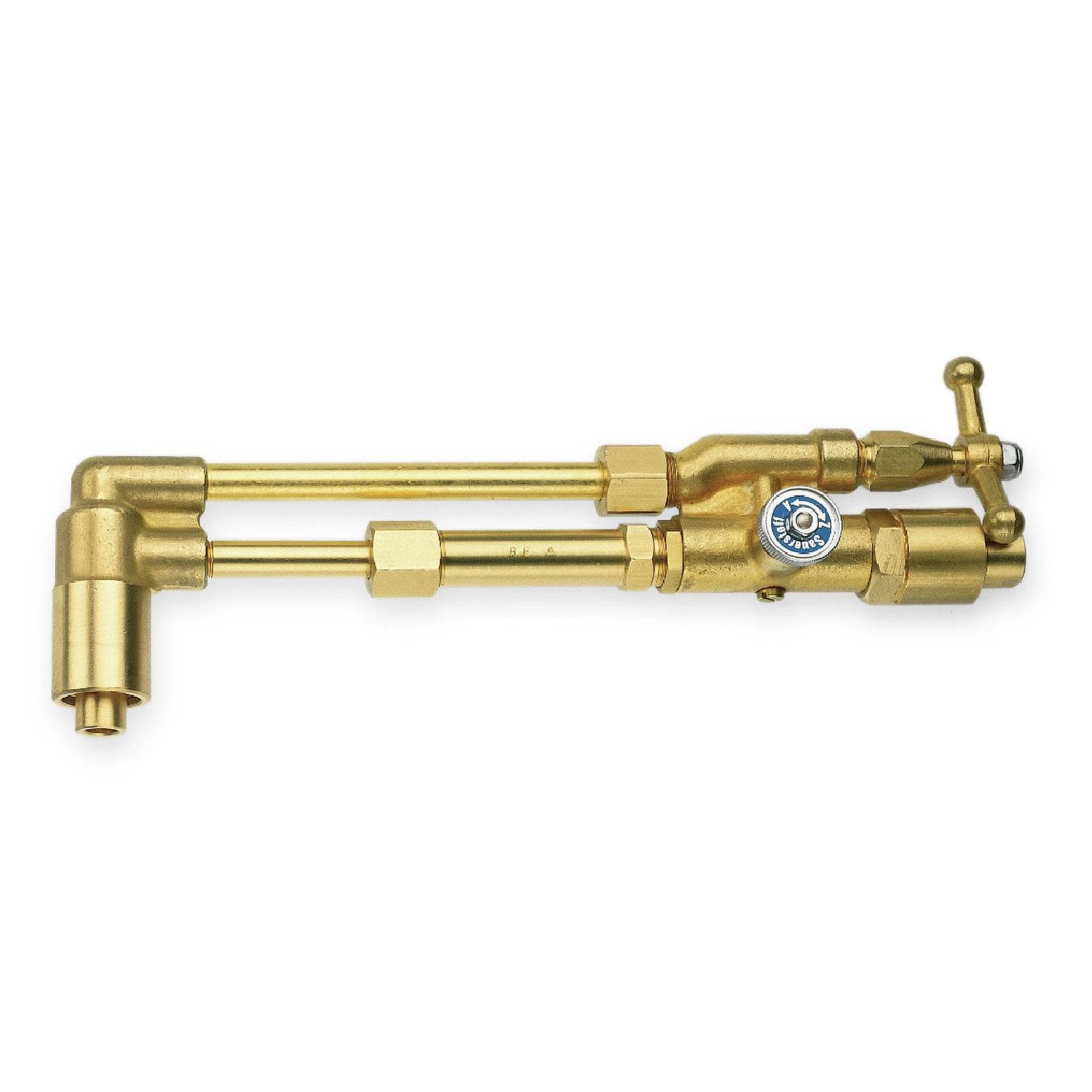 Eine Messingschneidbrenner mit Kontrollknöpfen an der Oberseite, ausgestattet mit Düsen zur Flammenlenkung, geeignet für Metallbearbeitung und Schweißen.