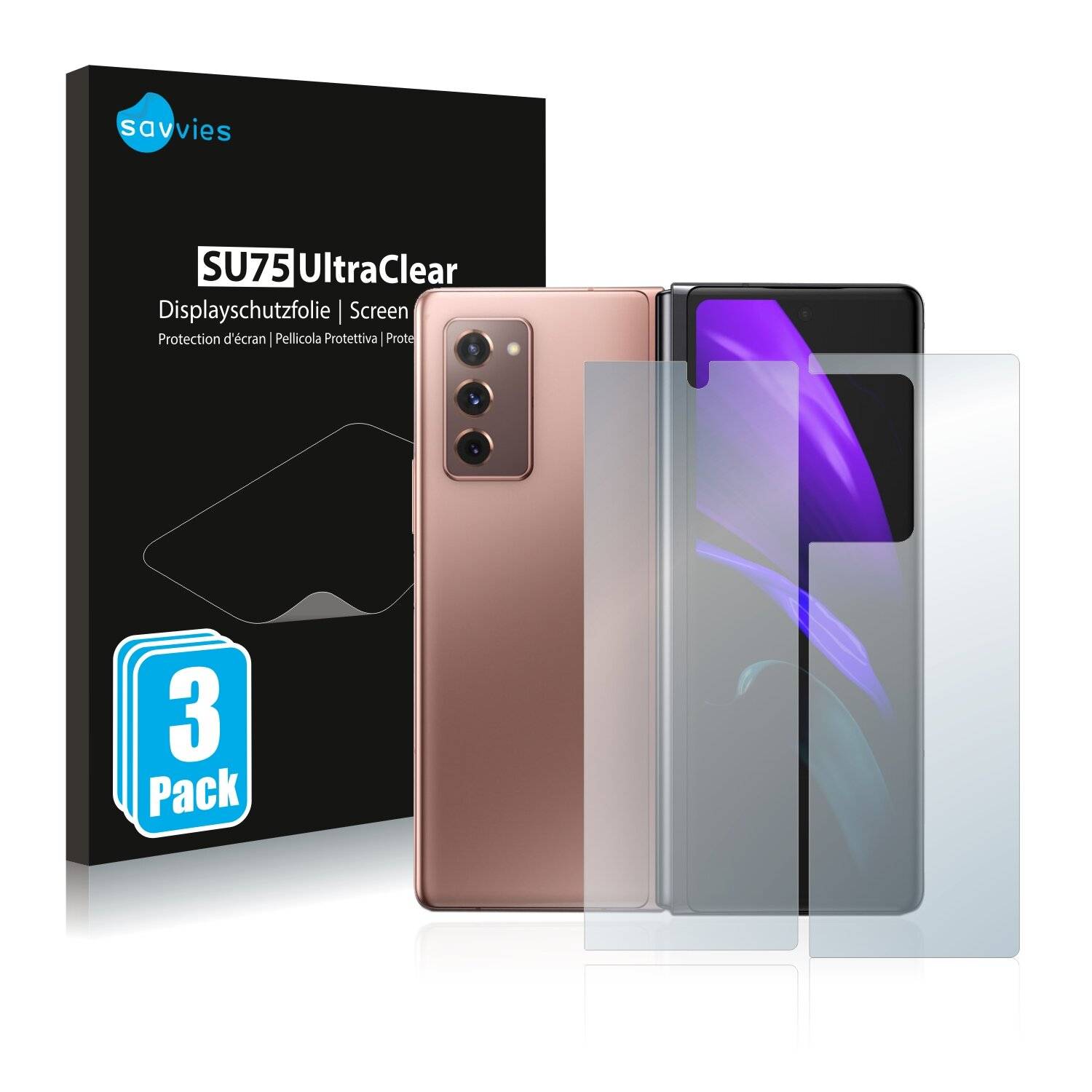 6x Savvies SU75 Displayschutzfolie für Samsung Galaxy Z Fold 2 5G (Vorder +