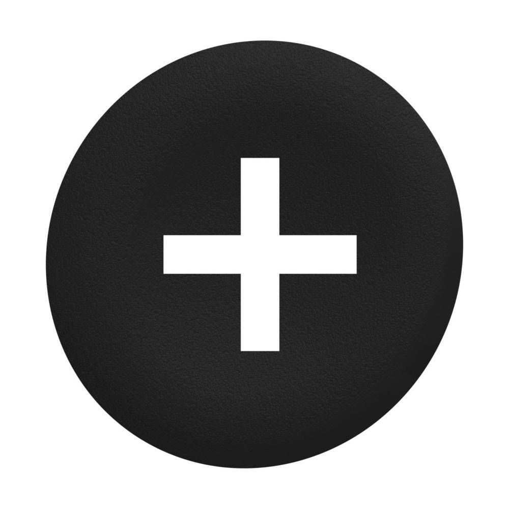 Ein schwarzer Kreis mit einem weißen Pluszeichen in der Mitte.