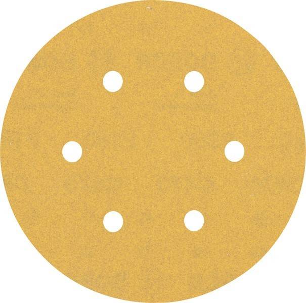 Runde Schleifpapier-Scheibe mit sechs gleichmäßig verteilten Löchern zur Staubabsaugung.