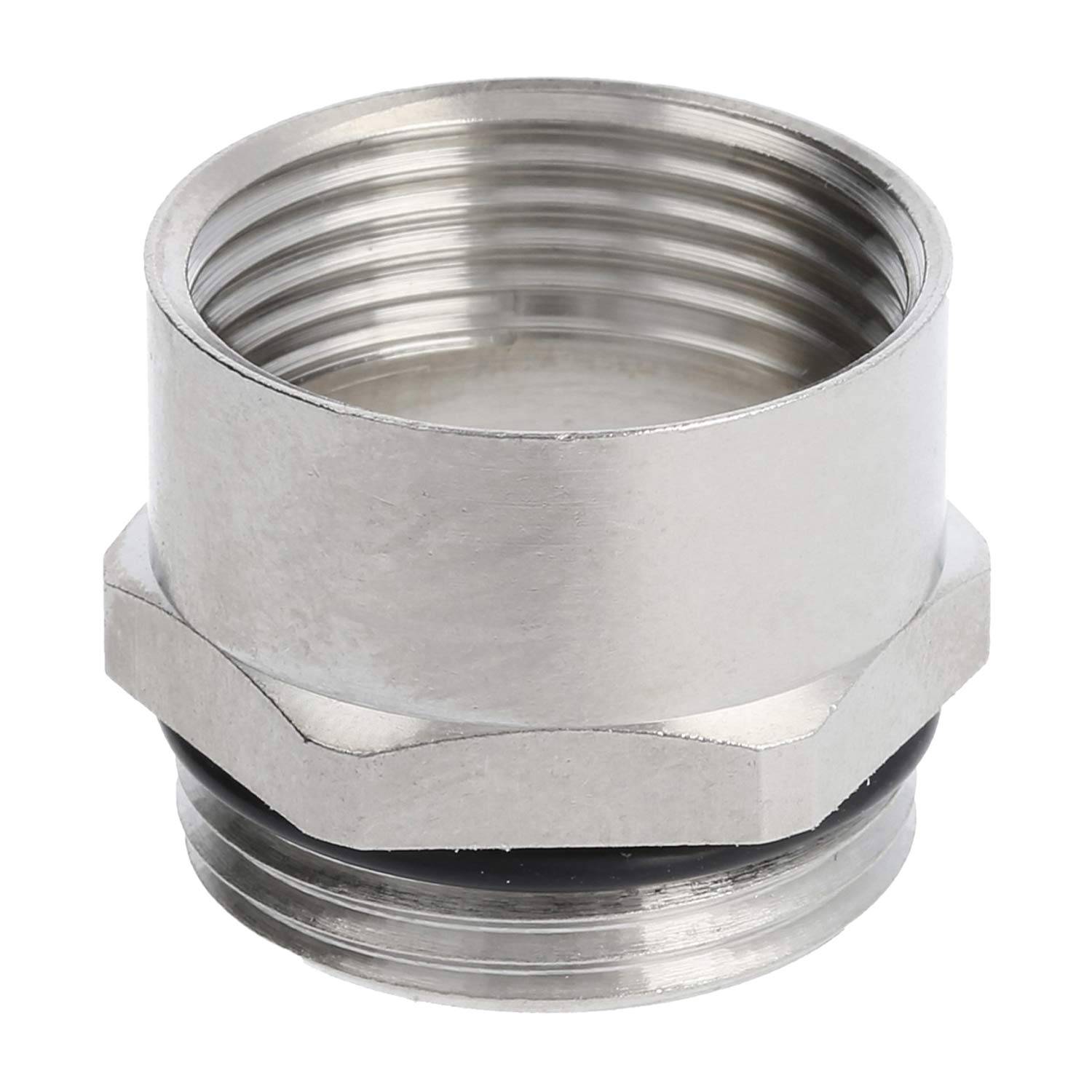 Eine metallische Gewinderohrverschraubung, zylindrisch mit sechskantigem Außenansatz, verwendet zum sicheren Verbinden von Rohren oder Schläuchen.