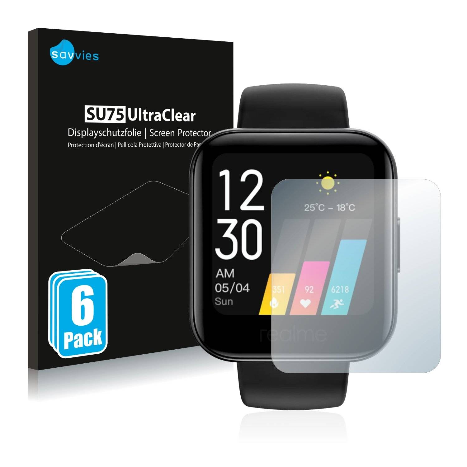 6x Savvies SU75 Displayschutzfolie für Realme Watch