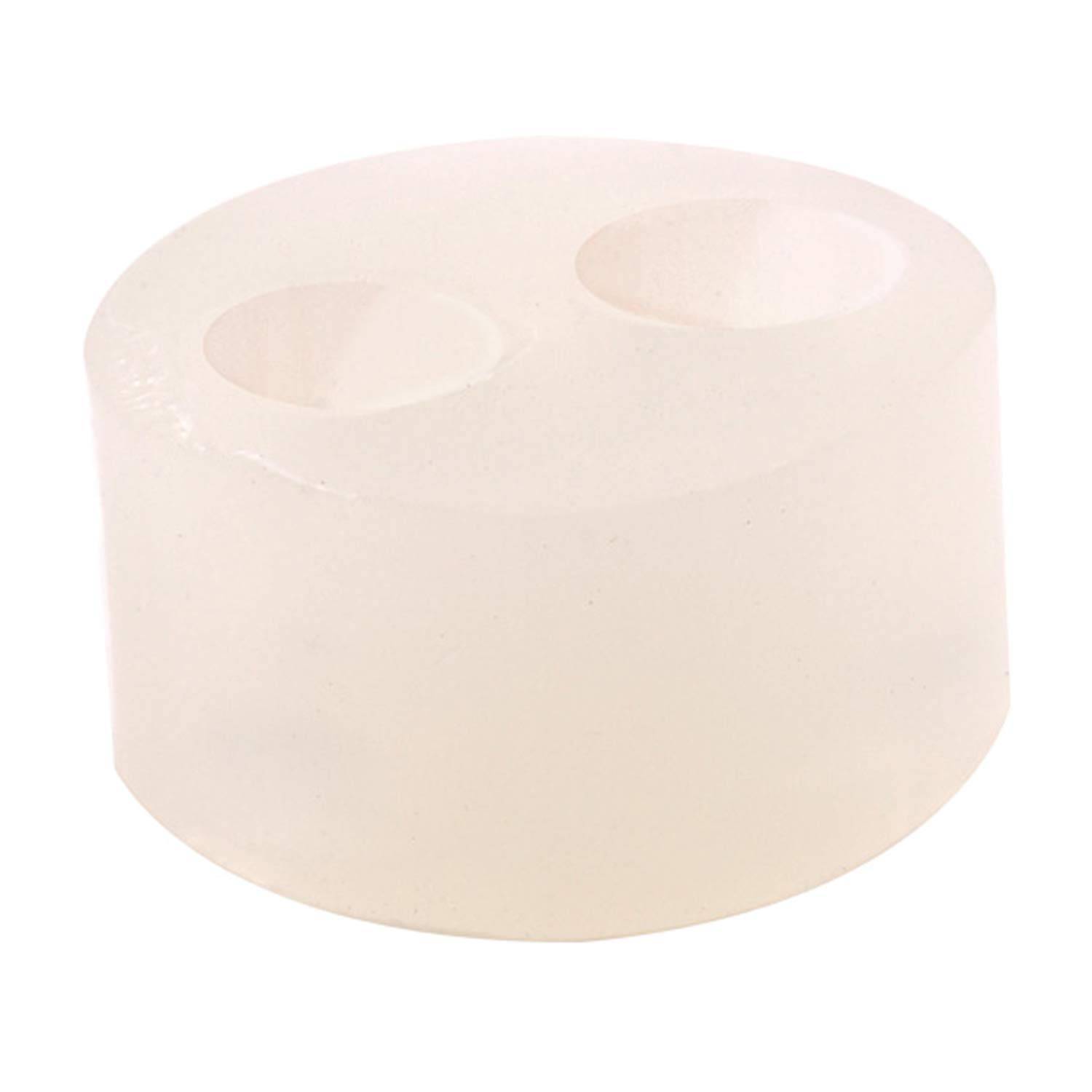 Eine runde, durchscheinende Silikonform mit zwei kreisförmigen Mulden, verwendet zum Basteln oder Backen.