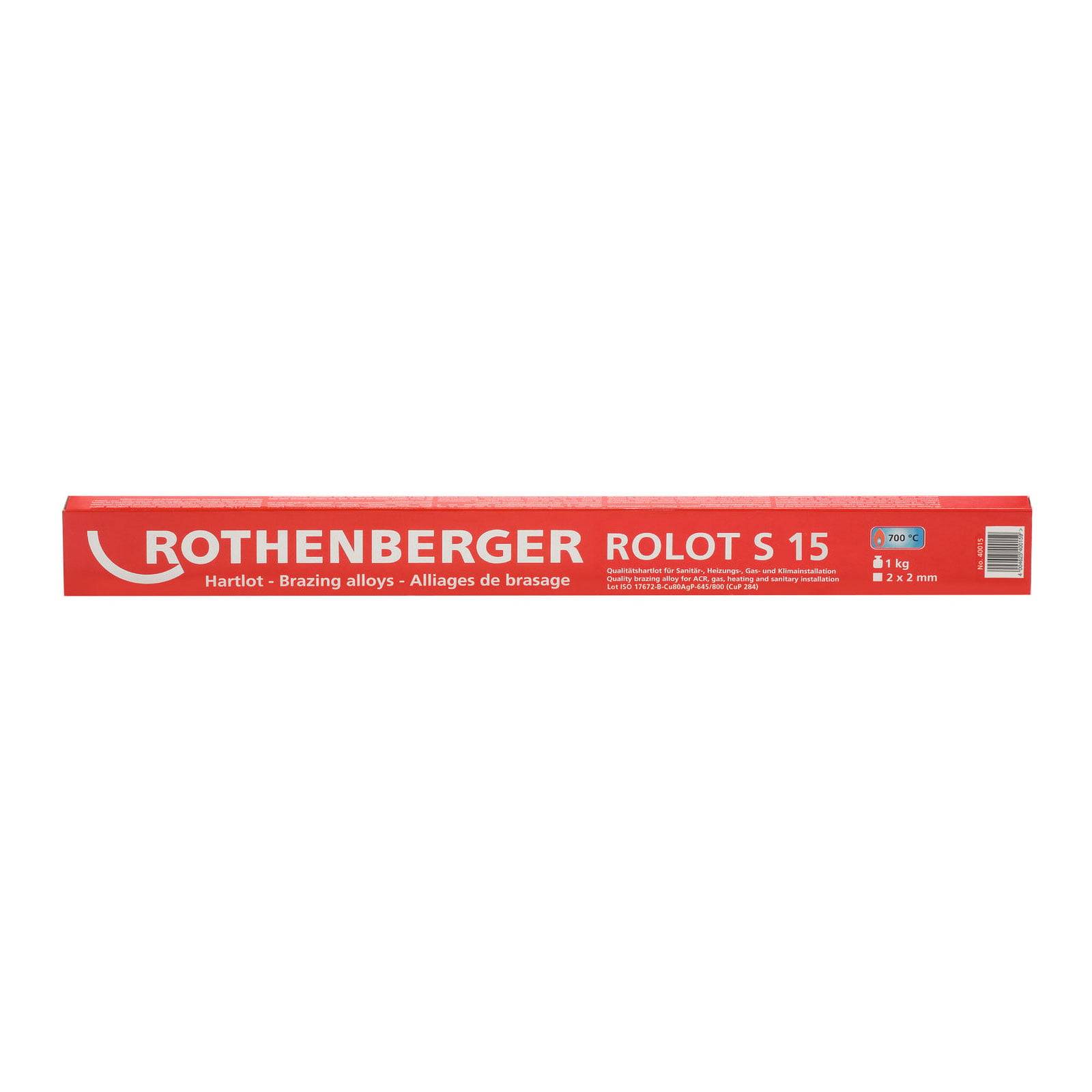Eine rote rechteckige Verpackung mit der Bezeichnung „Rothenberger RoloT S 15