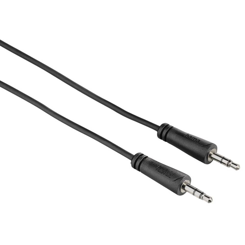 Zwei schwarze 3,5-mm-Audio-Stecker mit angeschlossenem Kabel auf weißem Hintergrund.