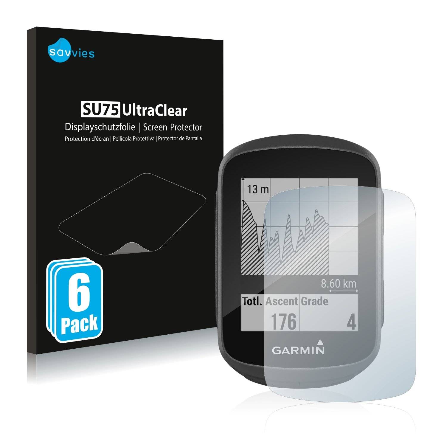 6x Savvies SU75 Displayschutzfolie für Garmin Edge 130