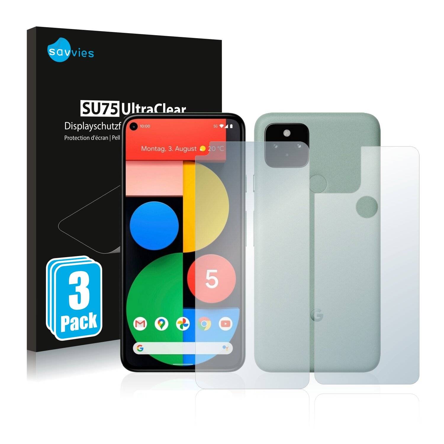 6x Savvies SU75 Displayschutzfolie für Google Pixel 5 (Vorder +