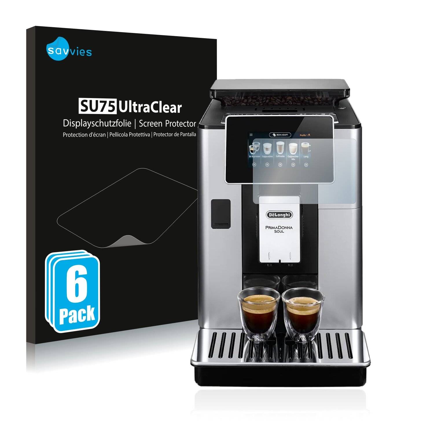 6x Savvies SU75 Displayschutzfolie für DeLonghi PrimaDonna Soul