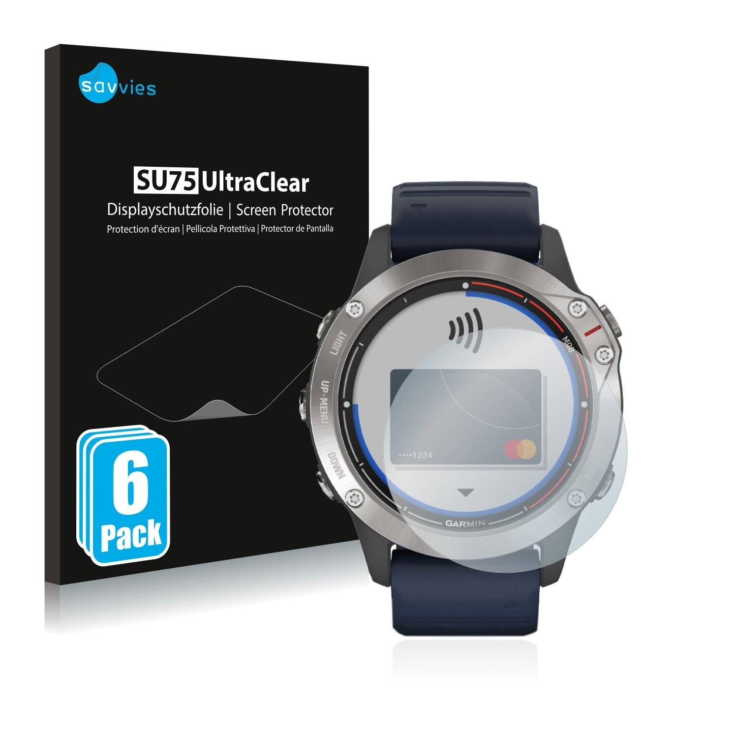 6x Savvies SU75 Displayschutzfolie für Garmin quatix