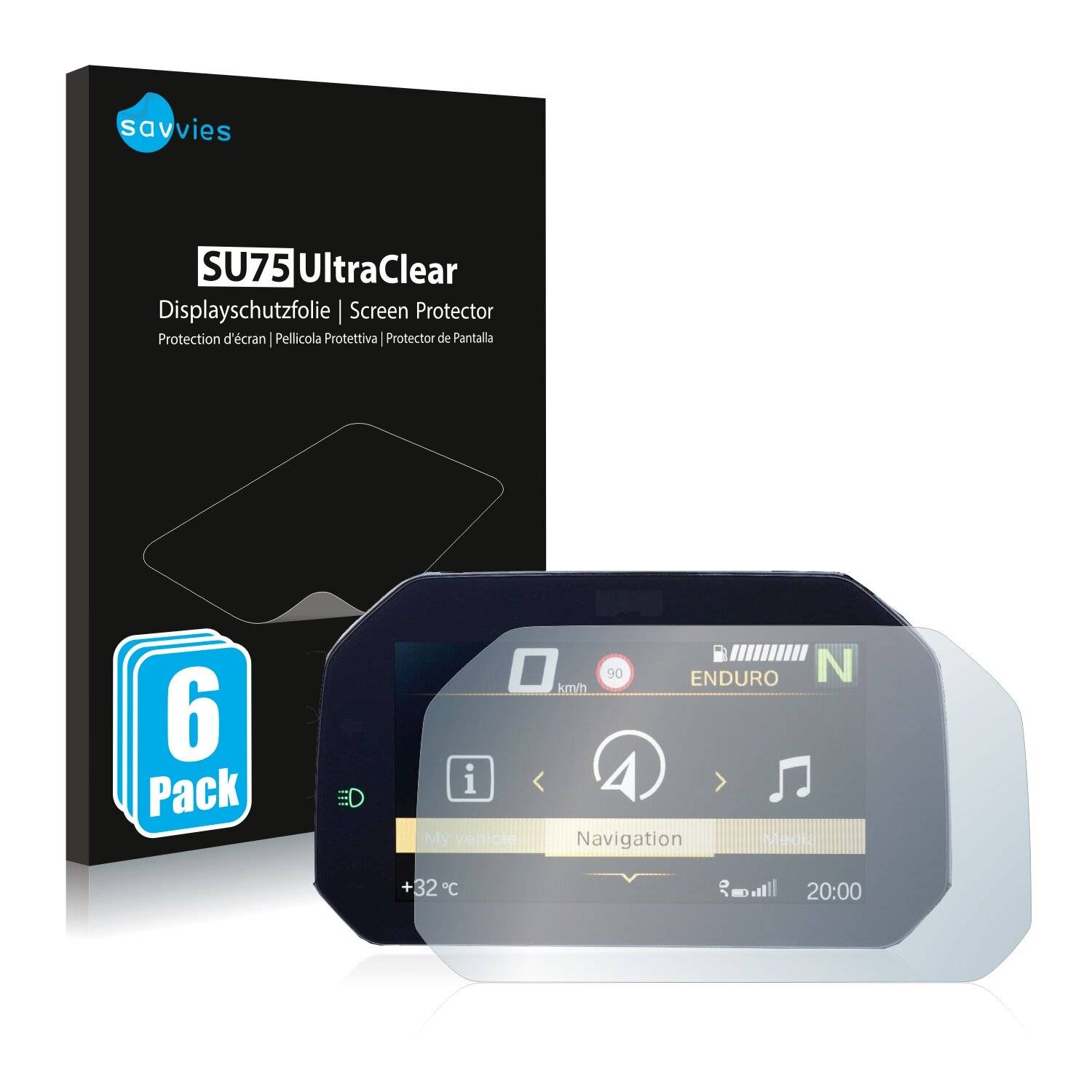 6x Savvies SU75 Displayschutzfolie für BMW S 1000 RR 2019 Connectivity TFT
