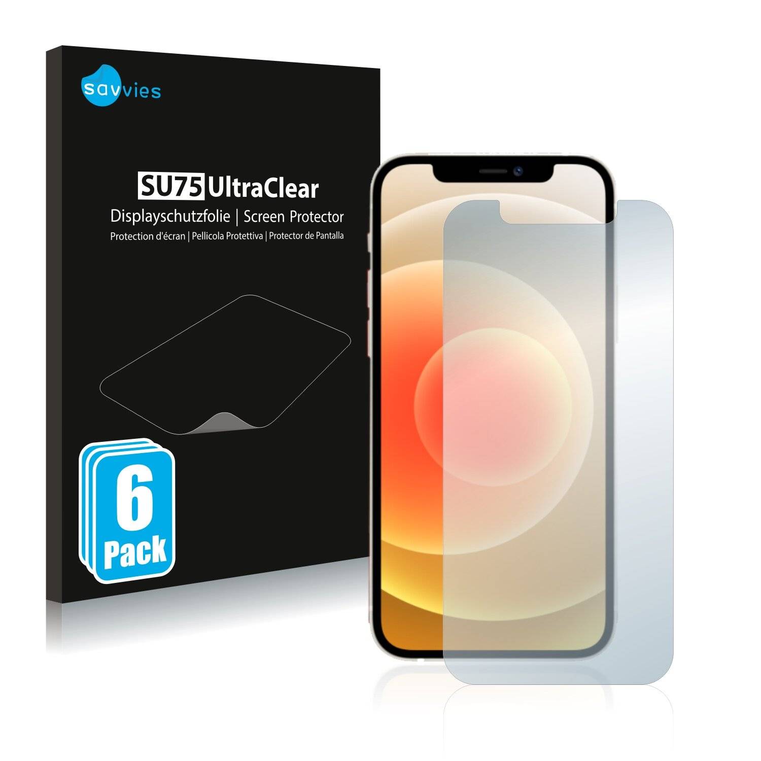 6x Savvies SU75 Displayschutzfolie für Apple iPhone 12