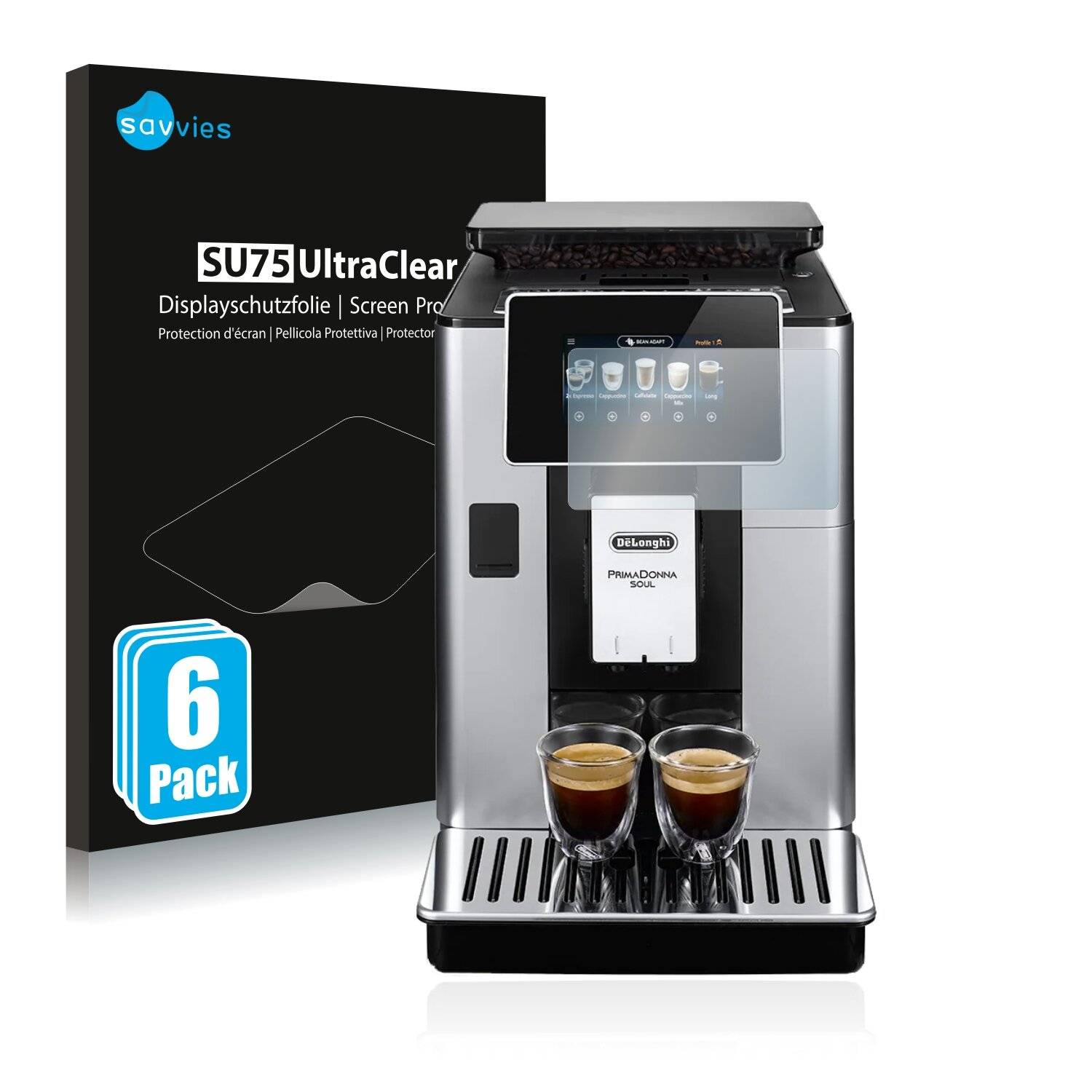6x Savvies SU75 Displayschutzfolie für DeLonghi PrimaDonna Soul