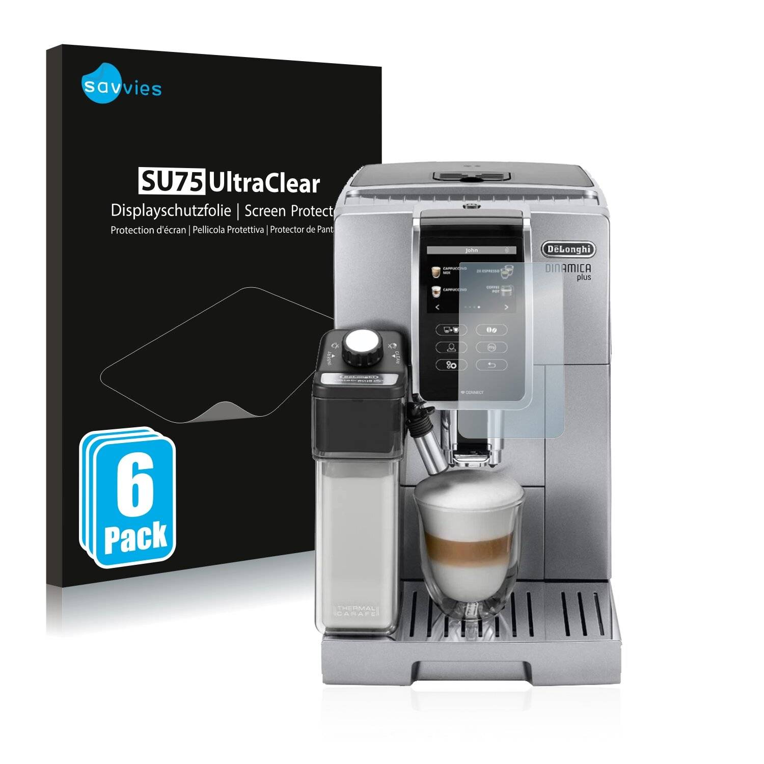 6x Savvies SU75 Displayschutzfolie für DeLonghi Dinamica Plus