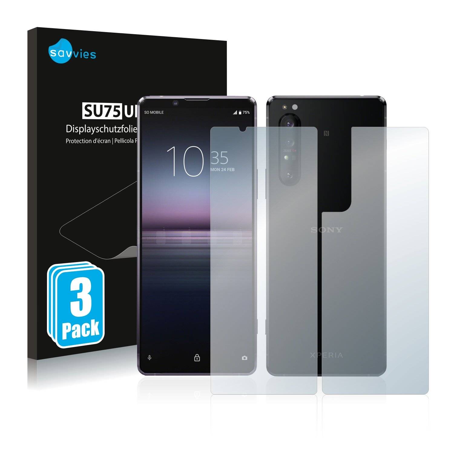 6x Savvies SU75 Displayschutzfolie für Sony Xperia 1 II (Vorder +
