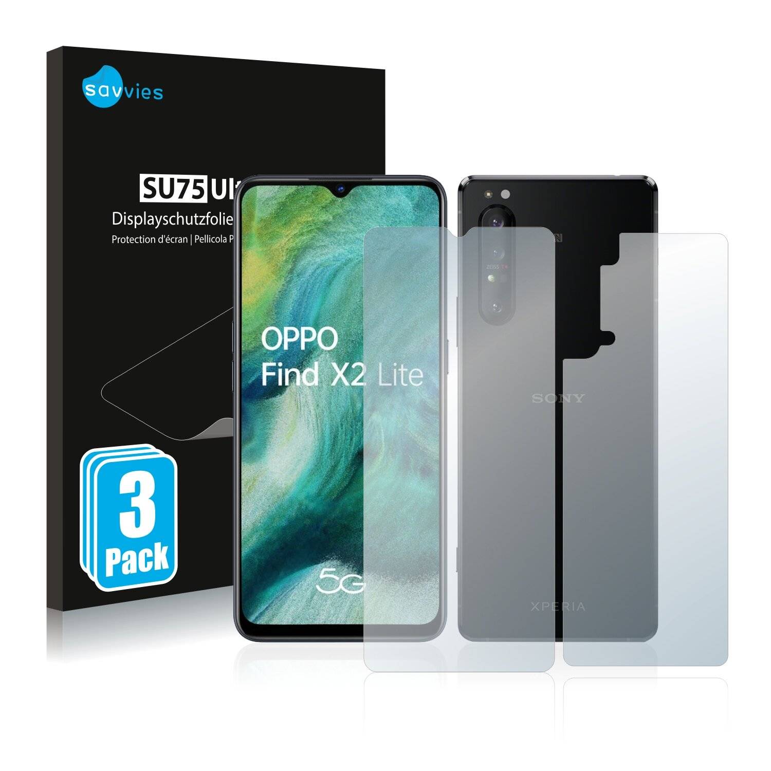 6x Savvies SU75 Displayschutzfolie für Oppo Find X2 Lite (Vorder +