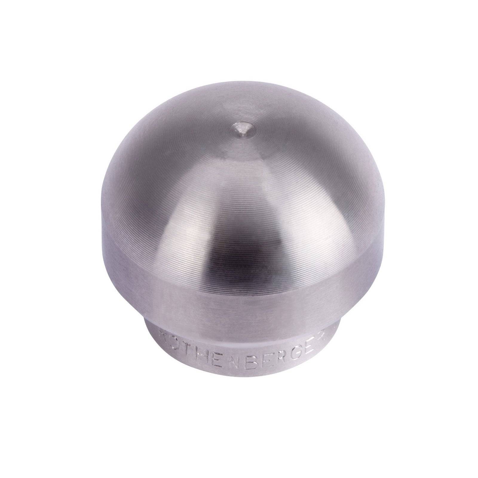 Ein metallisches, kuppelförmiges Objekt mit glatter Oberfläche, höchstwahrscheinlich eine Düse oder eine Komponente, wird vor einem einfarbigen weißen Hintergrund gezeigt.