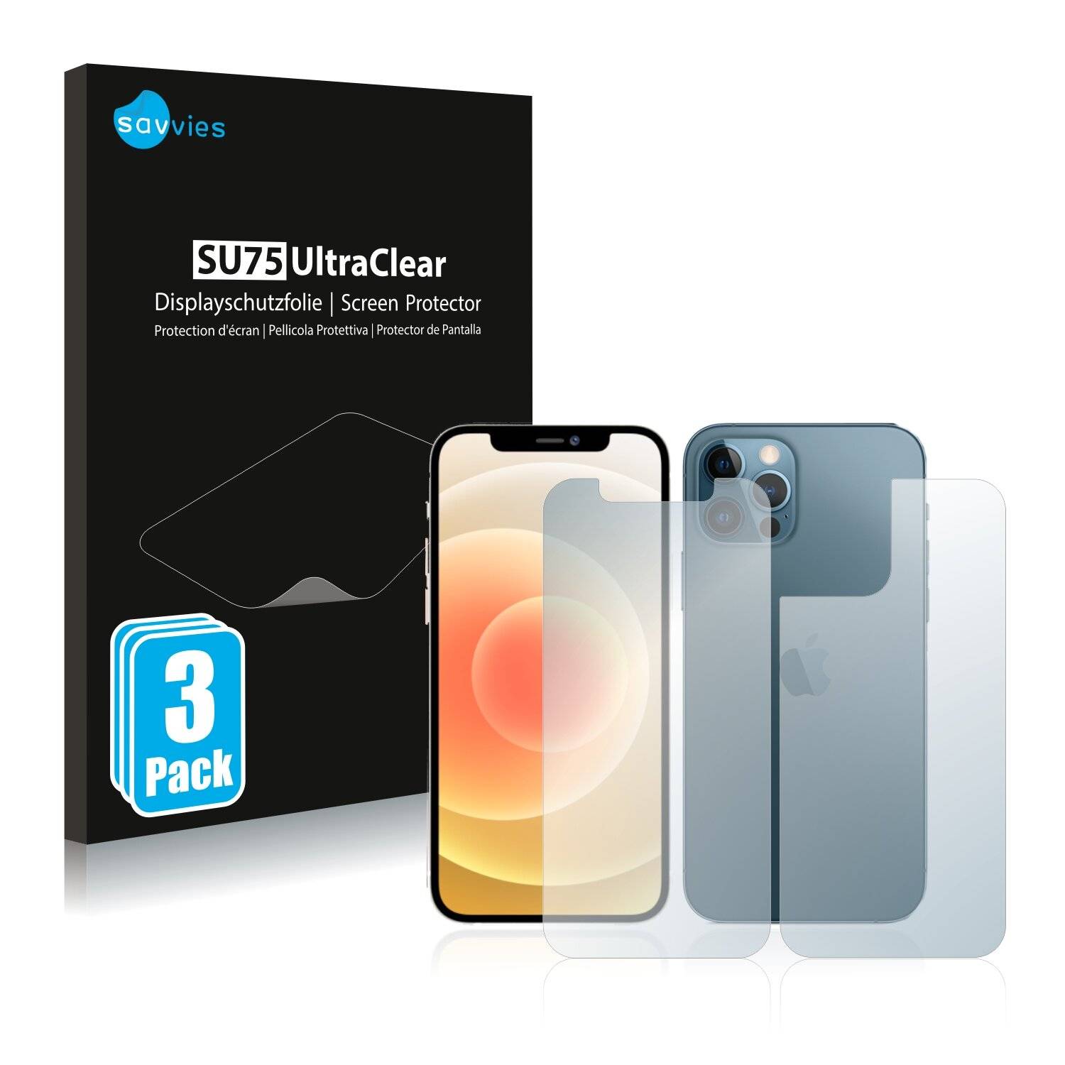 6x Savvies SU75 Displayschutzfolie für Apple iPhone 12 Pro (Vorder +