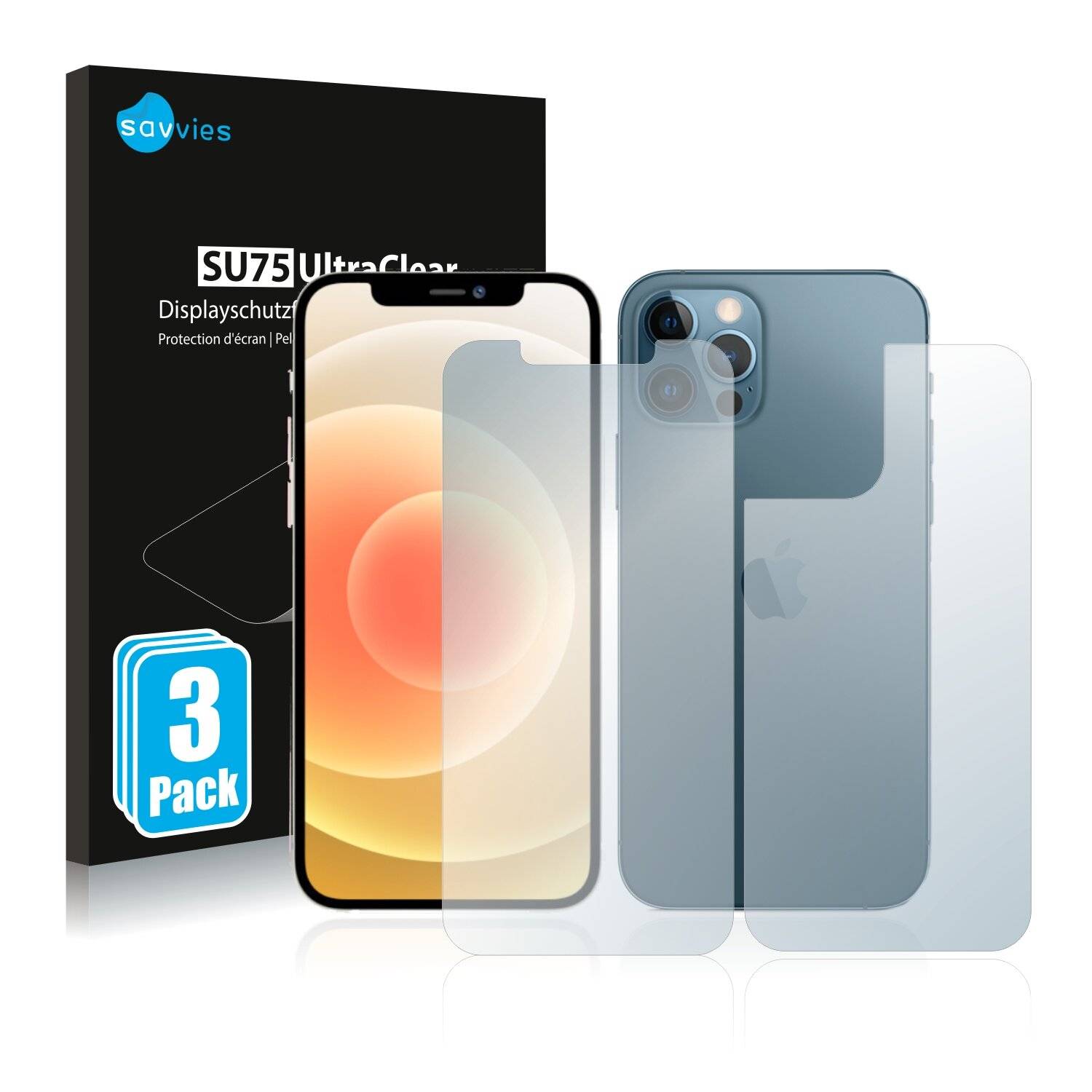 6x Savvies SU75 Displayschutzfolie für Apple iPhone 12 Pro Max (Vorder +