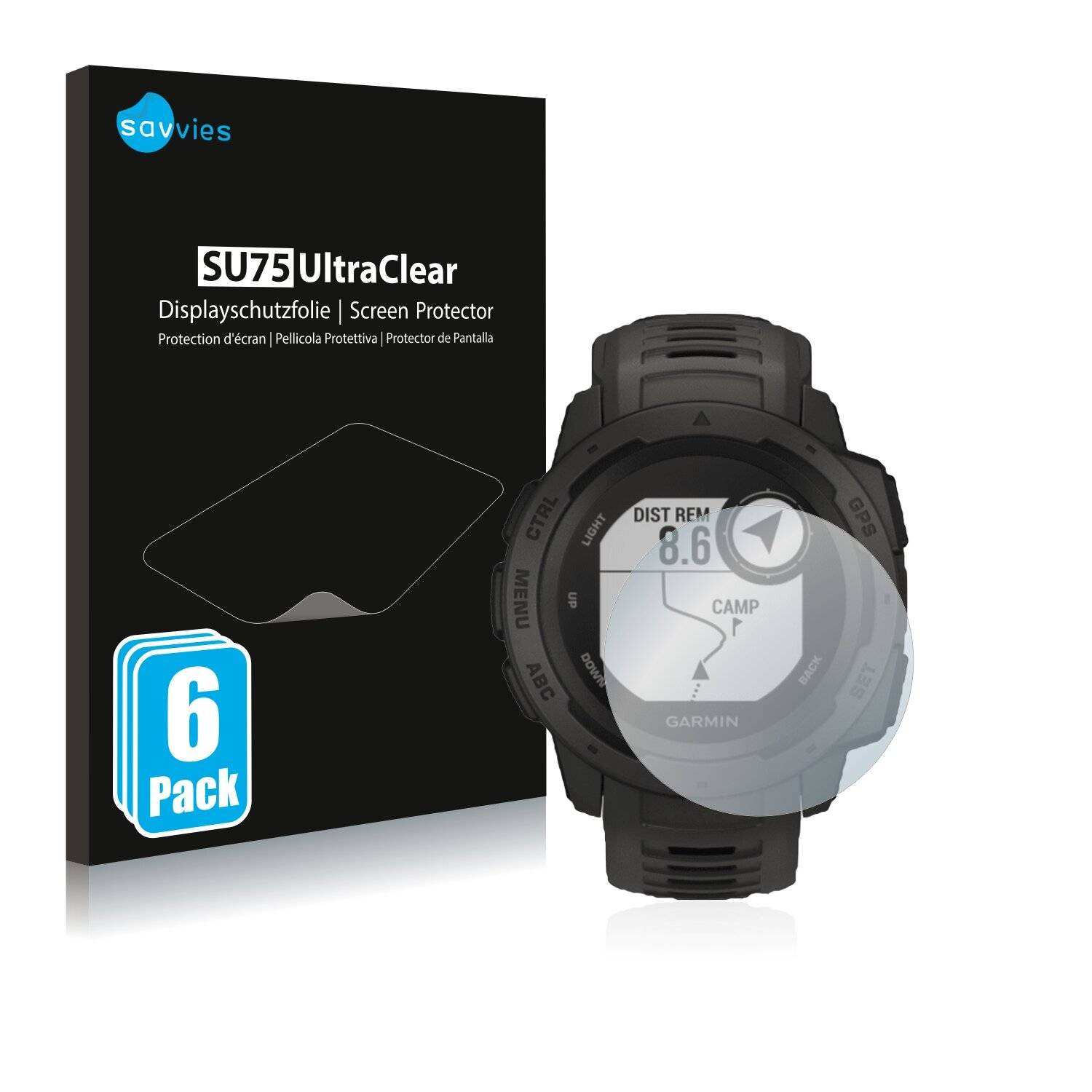 6x Savvies SU75 Displayschutzfolie für Garmin Instinct