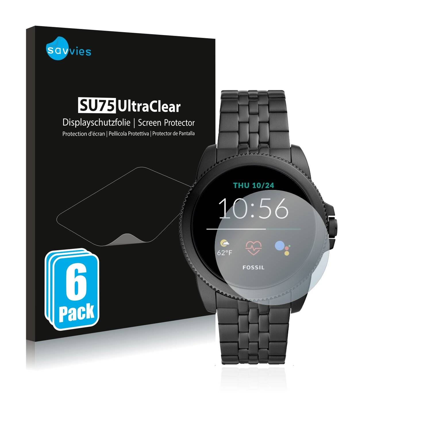 6x Savvies SU75 Displayschutzfolie für Fossil Gen